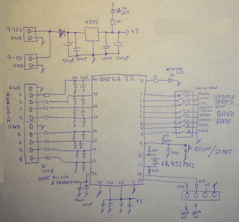 Atmel Mega32 8ch analog signal measurement and logger